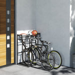 Supporto per biciclette, rastrelliera per 3 biciclette con cestello superiore, 4 ganci, 90 x 54 x 100 cm, nero