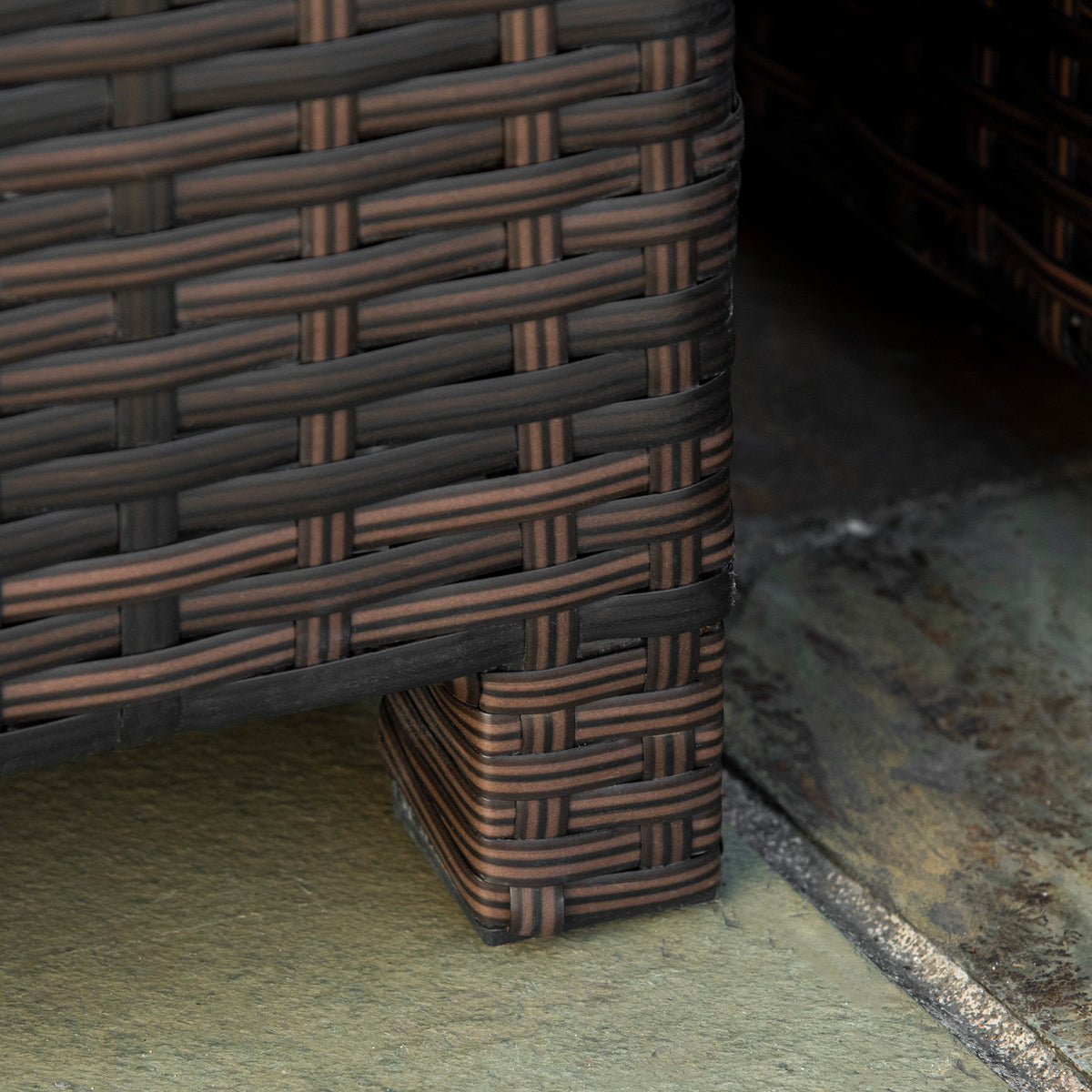Table Basse de Jardin Plateau Verre trempé 5 mm rotin tressé 85 x 50 x 39cm Max. 50 kg Marron