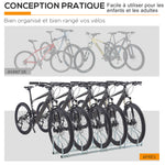 Portabicicletas para 5 bicicletas, soporte de almacenamiento para neumáticos de 65 mm, de suelo o pared, para bicicletas de montaña, bicicletas infantiles y BMX, 145 x 33 x 27 cm, acero plateado
