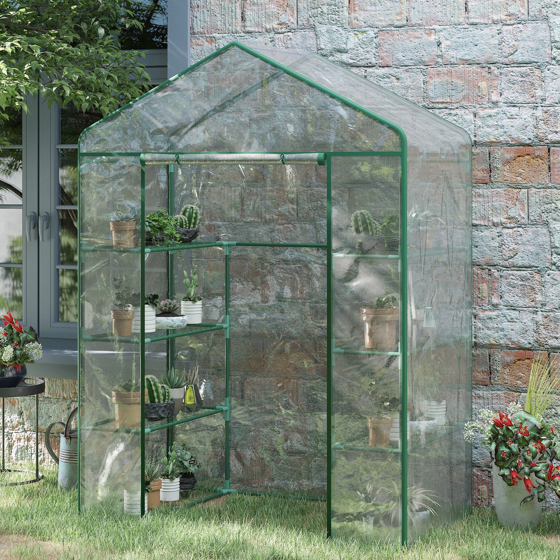Serre de jardin 8 étagères bâche transparente PVC porte enroulable 143 x 73 x 195 cm - transparent