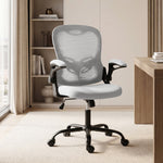 Chaise Bureau Ergonomique, Fauteuil de Bureau Maille, Accoudoirs Relevables, Hauteur Réglable, Fonction Bascule, Gris