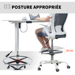 Chaise bureau ergonomique avec repose-pieds ajustable et accoudoirs relevables, hauteur réglable, 59x62x99-119cm, gris