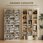 Rangements pour CD et DVD, étagère rangement 1116 CD/528 DVD, 36 compartiments et étagères réglables, chêne