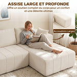 Canapé d'angle 256 cm avec méridienne, canapé-lit 3 places en chenille forme de L, assise et accoudoirs larges, beige