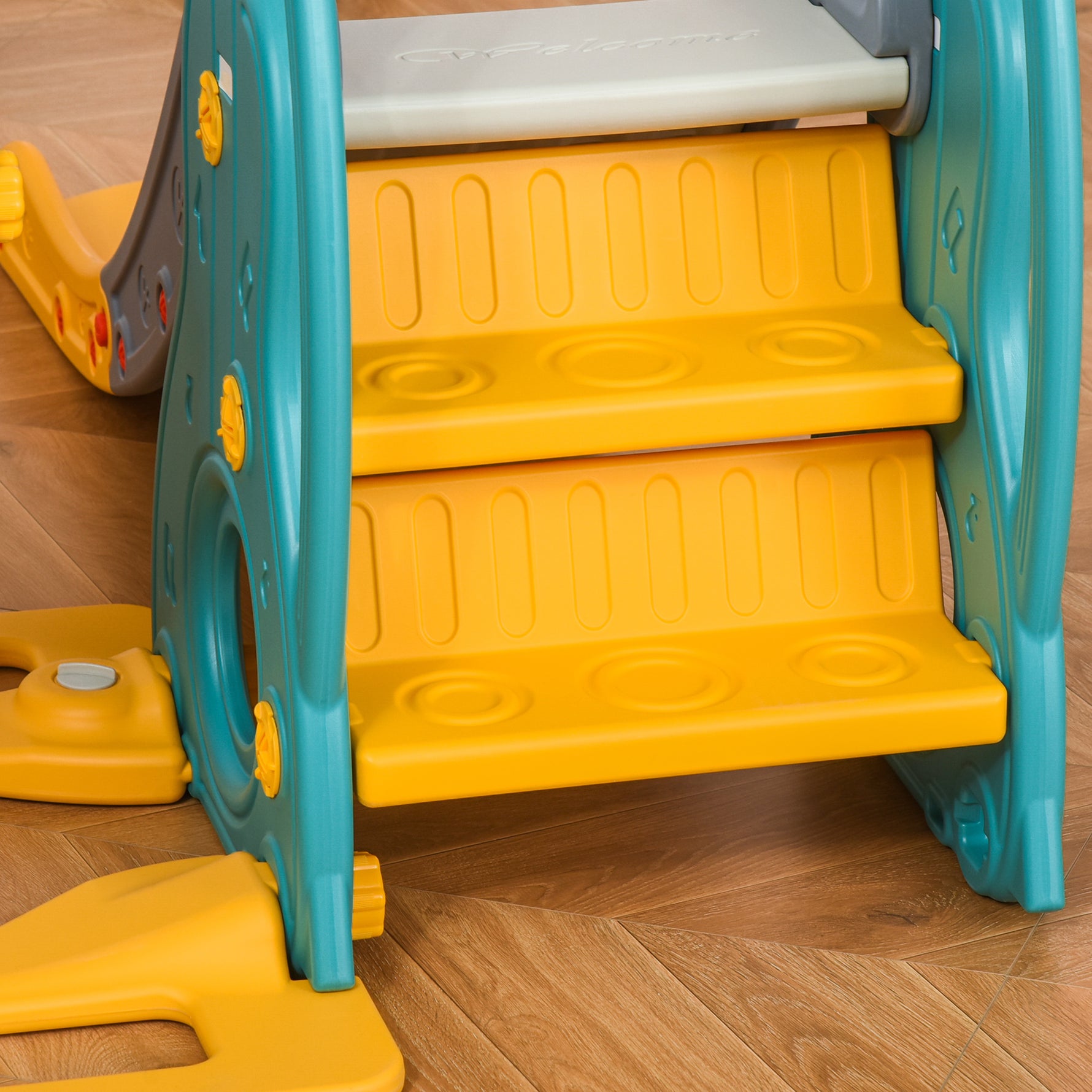Toboggan et balançoire pour enfants 4 en 1 avec panier de basket, siège réglable, 152x149x107cm, bleu et jaune
