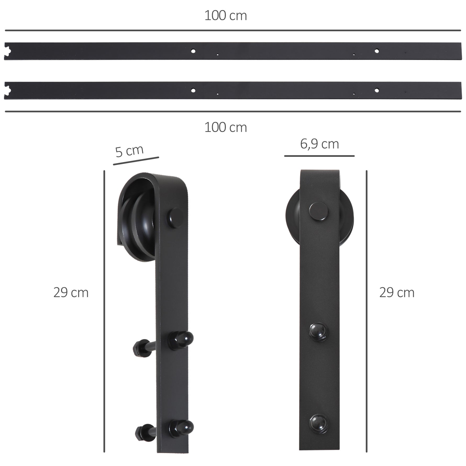 200 CM Rail porte coulissante quincaillerie de porte coulissante en acier au carbone capacité de charge 90 kg - noir