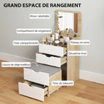 Dressing table with flip-top mirror and storage stool, makeup table, 2 drawers, padded seat, white oak