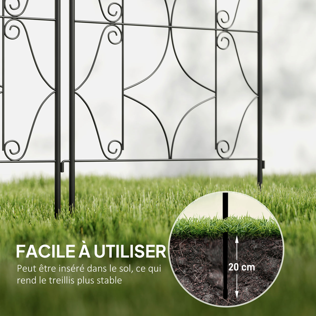 Support pour plantes grimpantes avec motif lot de 2 treillis de jardin pour vigne fleurs légumes métal 50 x 180 cm noir