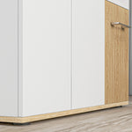 Buffet, meuble de rangement avec 3 portes, 2 tiroirs et étagère réglable, 90 x 30 x 75,5 cm, blanc et bois naturel