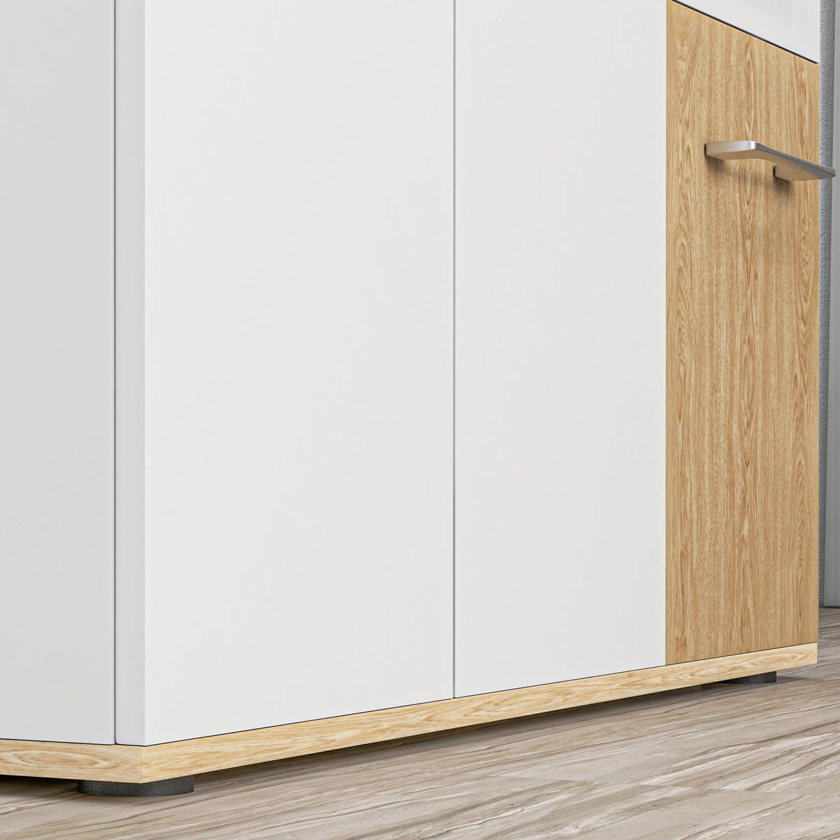 Buffet, meuble de rangement avec 3 portes, 2 tiroirs et étagère réglable, 90 x 30 x 75,5 cm, blanc et bois naturel