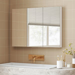 Armadietto a muro per bagno con specchio, mobiletto da bagno a 3 ante a specchio, ripiani regolabili, 91,5x11,5x65cm, bianco