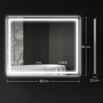 Miroir salle de bain LED bluetooth 80 x 100 cm interrupteur tactile lumière réglable 3 couleurs anti-buée mémoire argent