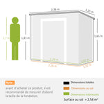 Tuinhuisje voor buiten 2,4 x 1,3 m, van kunststof met vloer, raam, afsluitbare deuren en ventilatie, grijs