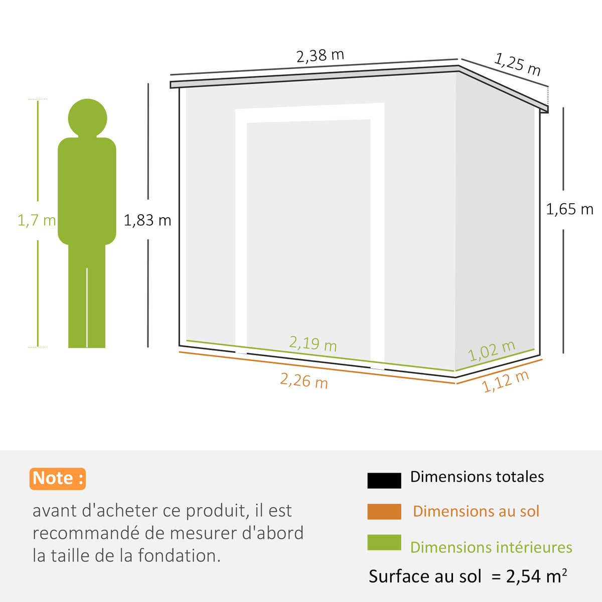 Tuinhuisje voor buiten 2,4 x 1,3 m, van kunststof met vloer, raam, afsluitbare deuren en ventilatie, grijs
