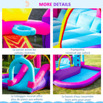 Château Gonflable avec Toboggan, Trampoline, Aire de Jeux Piscine et Panier Jusqu'à 3 Enfants +3 Ans gonfleur et Sac de Transport Souffleur 350W inclus dim. 300L x 270l x 200H cm Multicolore