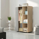 Armoire penderie vêtement dressing mobile 4 roulettes tringle à vêtements et étagères 80x40x128cm, effet bois naturel