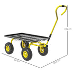 Chariot de transport jardin remorque à main charrette à bras 4 roues 94 x 48,5 x 100 cm charge max. 150 Kg métal jaune