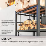 Porte bûches - Range bûches Serviteur de cheminée - Multi Accessoires 2 étagères 40L x 30l x 75H cm métal Noir