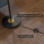Lampadaire sur pied salon en métal avec 3 abat-jours globe métal chromé 40W Ø 36 x 162H cm noir et gris