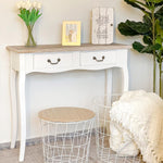 Table Console Table d'entrée Bout de Canapé Style Mexicain 2 tiroirs dim. 87L x 34l x 78H cm MDF Bois Massif pin Clair Blanc