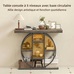 Tavolo Consolle da Ingresso Mobile da Ingresso Industriale 6 Ripiani Piano da 4cm 100 x 30 x 81,5cm Marrone Rustico