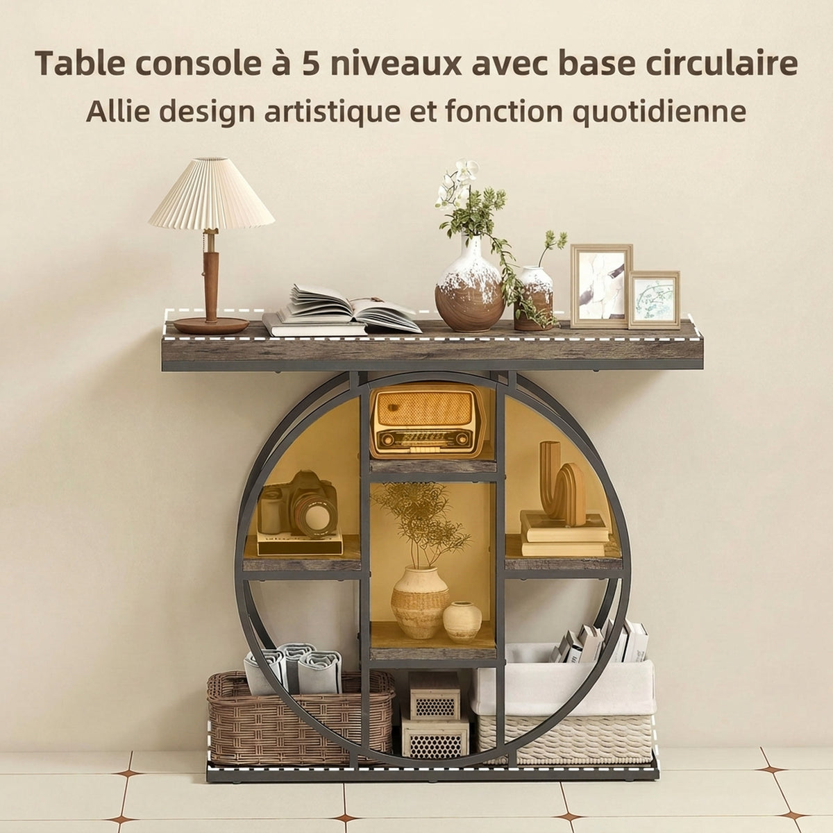 Tavolo Consolle da Ingresso Mobile da Ingresso Industriale 6 Ripiani Piano da 4cm 100 x 30 x 81,5cm Marrone Rustico