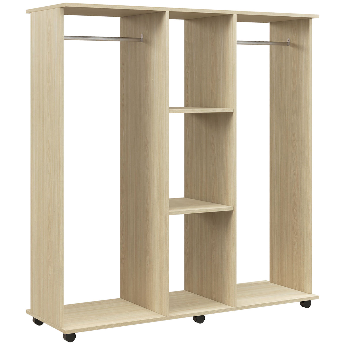 Arropa-armairua, Biltegiratzeko altzari mugikorra, 6 gurpil, 120L x 40l x 128H cm, egur naturala