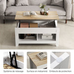 Table basse plateau relevable, table de salon avec étagères et compartiment caché,105 x 50 x 49-62,5 cm blanc