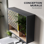Meuble salle de bain avec miroir, armoire toilettes murale avec placards à 3 portes et 8 compartiments, gris