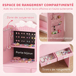 Coiffeuse pour Enfants avec Tabouret et Miroir Lumineux à 2 Couleurs en Acrylique, Coiffeuse Bureau Fille 3-8 Ans, Rose