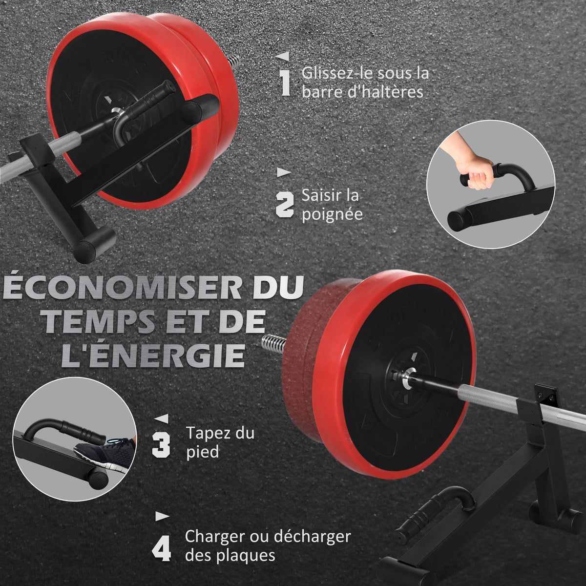 Cric d'haltères supports de barbell en acier avec poignée antidérapante pour musculation à domicile charge max. 200kg