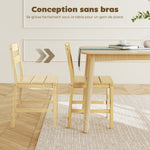 Lot de 2 chaises de salle à manger en bambou, chaises de cuisine sans accoudoirs avec assise à lattes, bois naturel