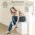 Banc à chaussures avec coussin d'assise rembourré et tiroir rabattable pour couloir, chambre, 80 x 26 x 47,5 cm, blanc