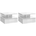 Lot de 2 tables de chevet murales tables de nuit tiroir coulissant, niche, plateau, 35 x 32 x 22,5 cm blanc