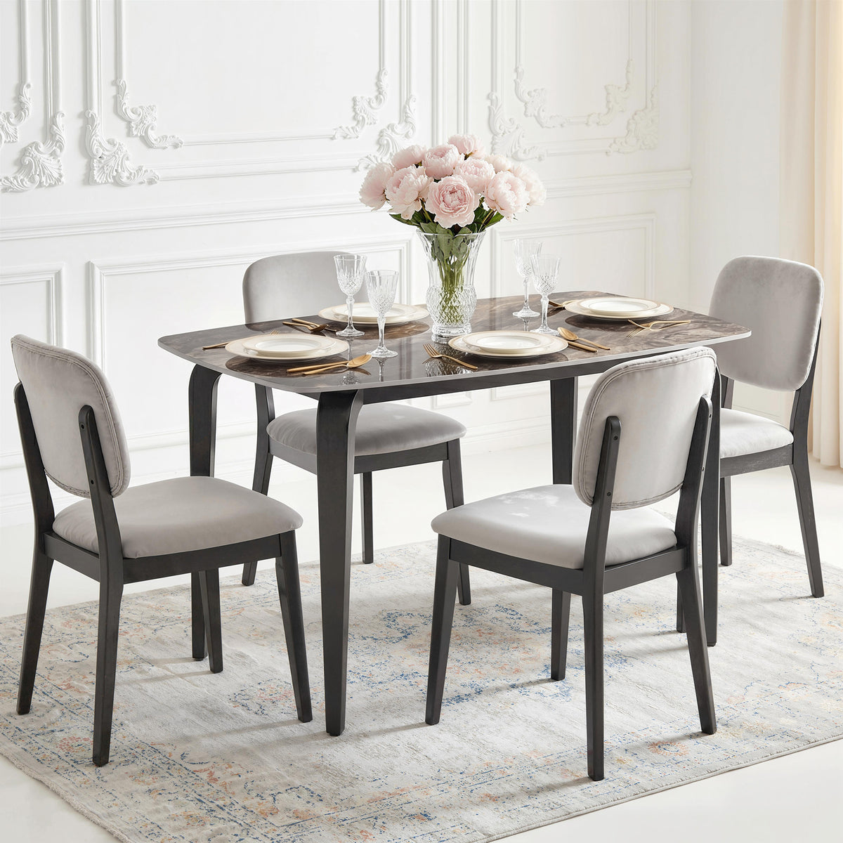 Table à manger rectangulaire pour 4 personnes, 130 x 70 x 75 cm, table de cuisine avec plateau en pierre frittée, marron