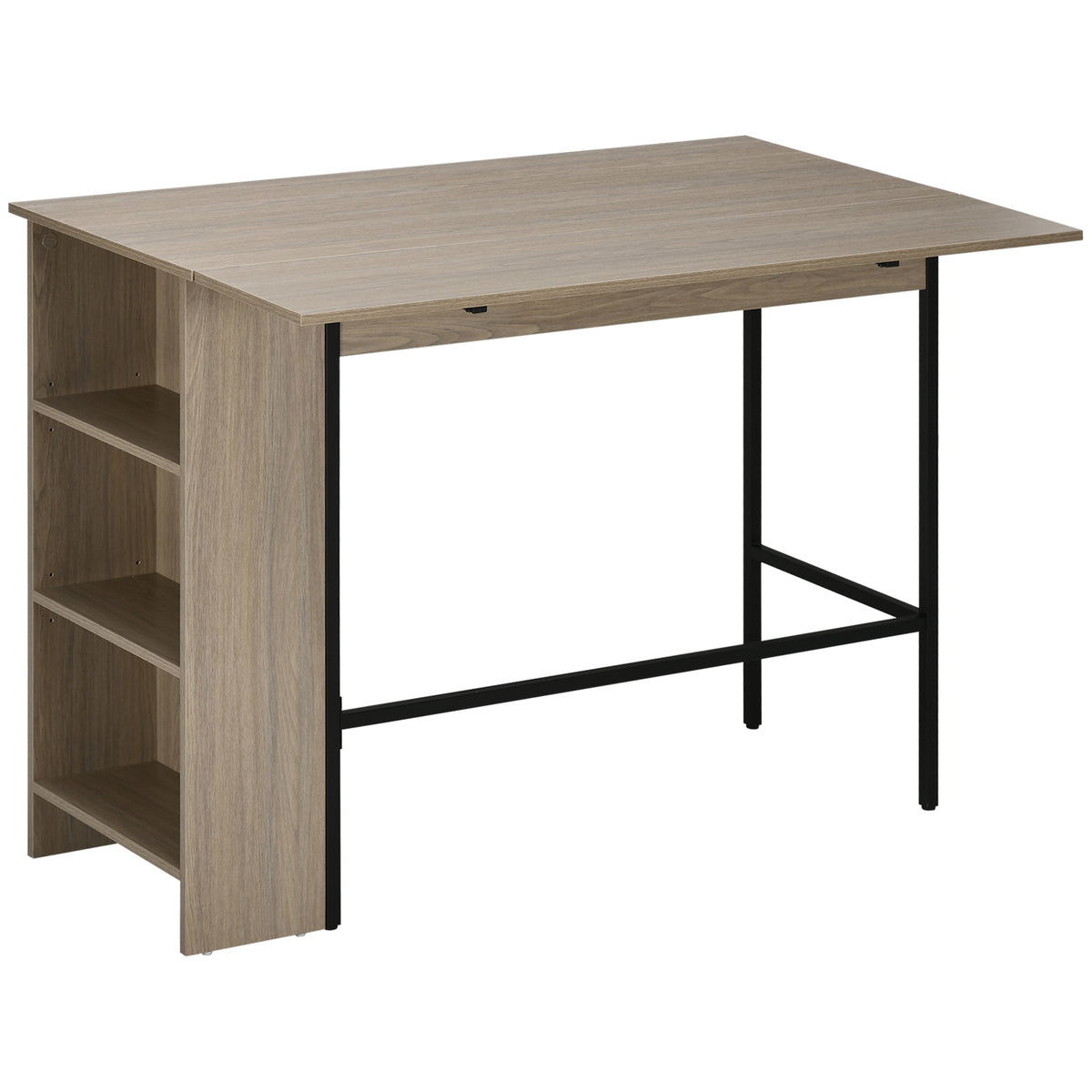 Isla central para barra con tablero lateral abatible y 3 estantes 120 x 76 x 91,4 cm gris claro
