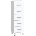 Meuble de Salle de Bain 5 Tiroirs, Meuble de Rangement, 30 x 30 x 95 cm, Commode Salle de Bain, 30 x 30 x 95 cm, Blanc