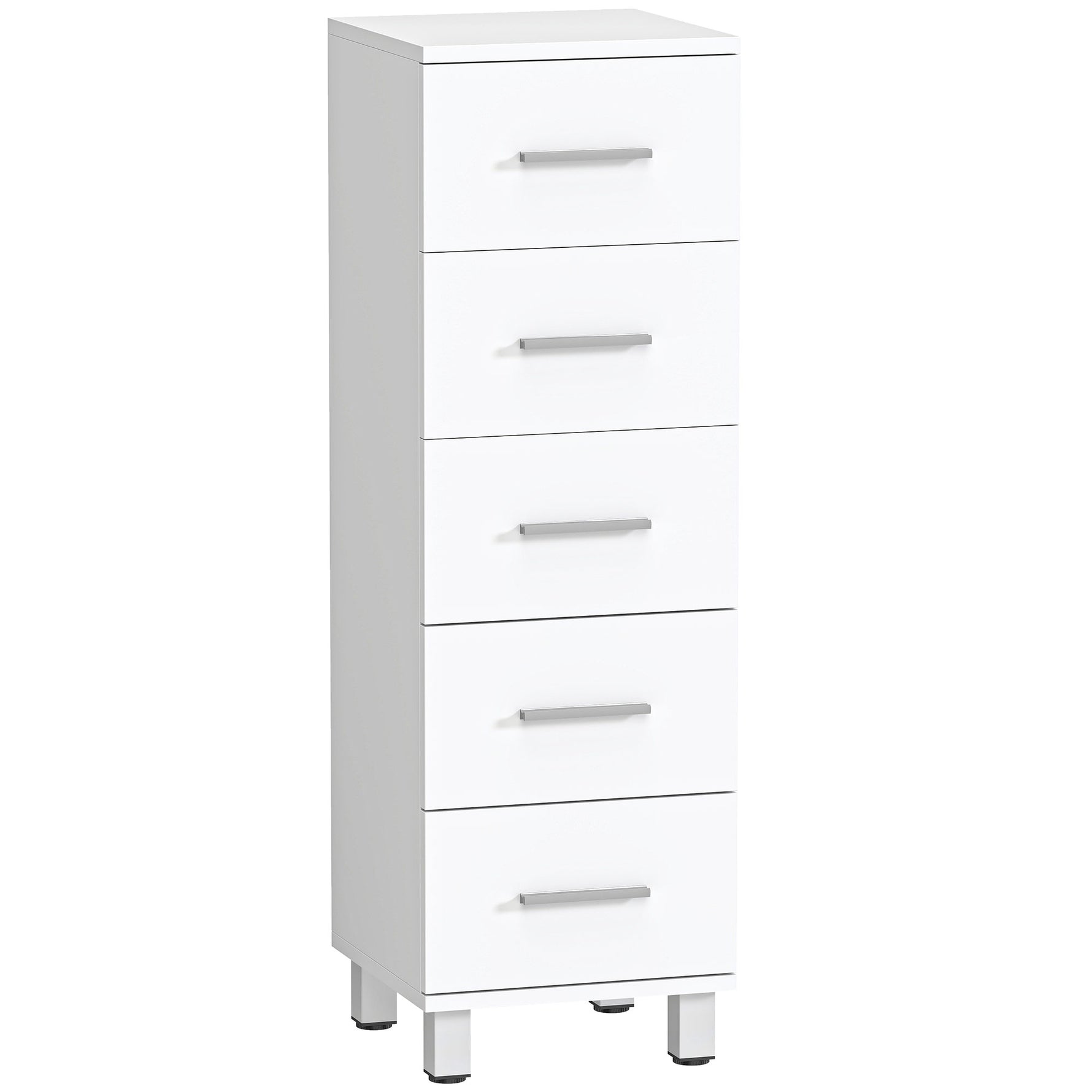 Meuble de Salle de Bain 5 Tiroirs, Meuble de Rangement, 30 x 30 x 95 cm, Commode Salle de Bain, 30 x 30 x 95 cm, Blanc