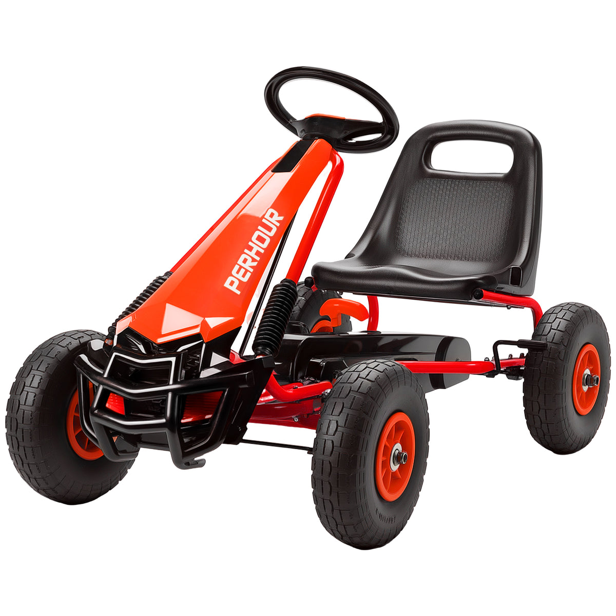 Go-Kart-Tret-Gokart für Kinder, verstellbarer Sitz, EVA-Reifen, manuelle Kupplung und Bremse, 110 x 61 x 62 cm, Rot