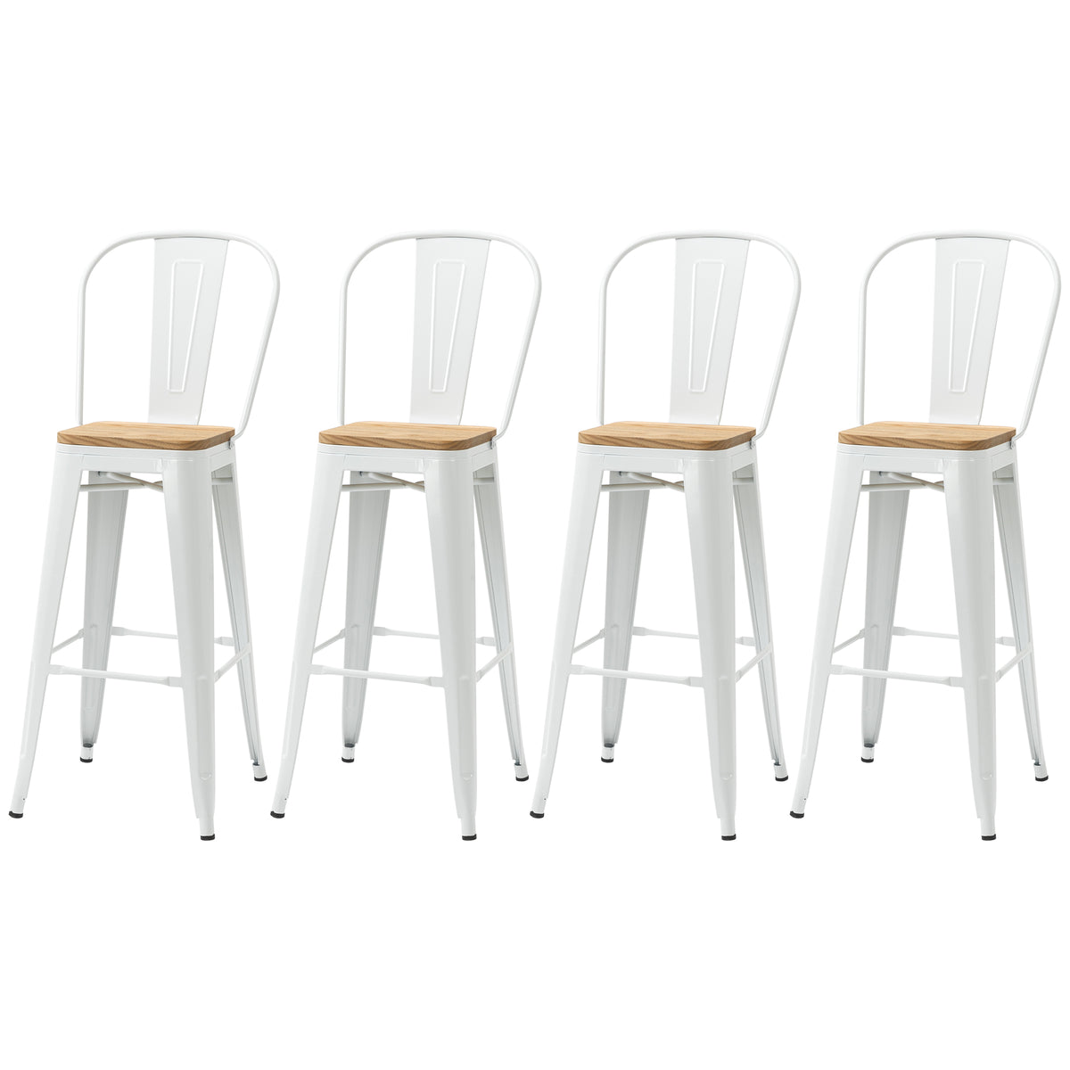 4er-Set Barhocker im Industrial-Stil mit Rückenlehne und Fußstütze, Sitzhöhe 76 cm, Metall cremefarben