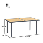 Table à manger de jardin pour 6 personnes table de jardin avec plateau effet bois en acier 150 x 90 x 72 cm bois naturel