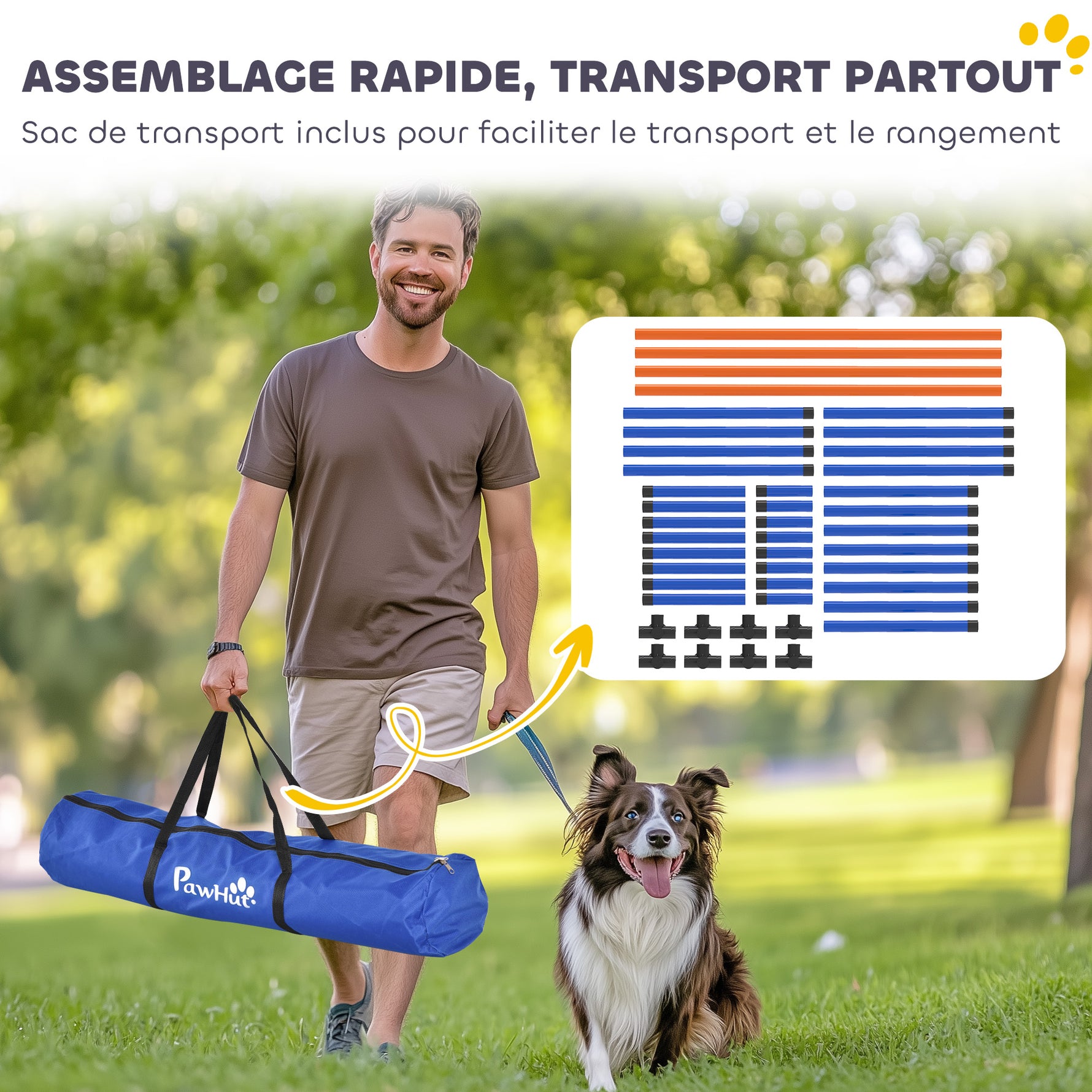 Kit d'équipement d'agilité pour chien, kit d'agilité pour chien portable avec hauteur réglable, sac de transport, orange