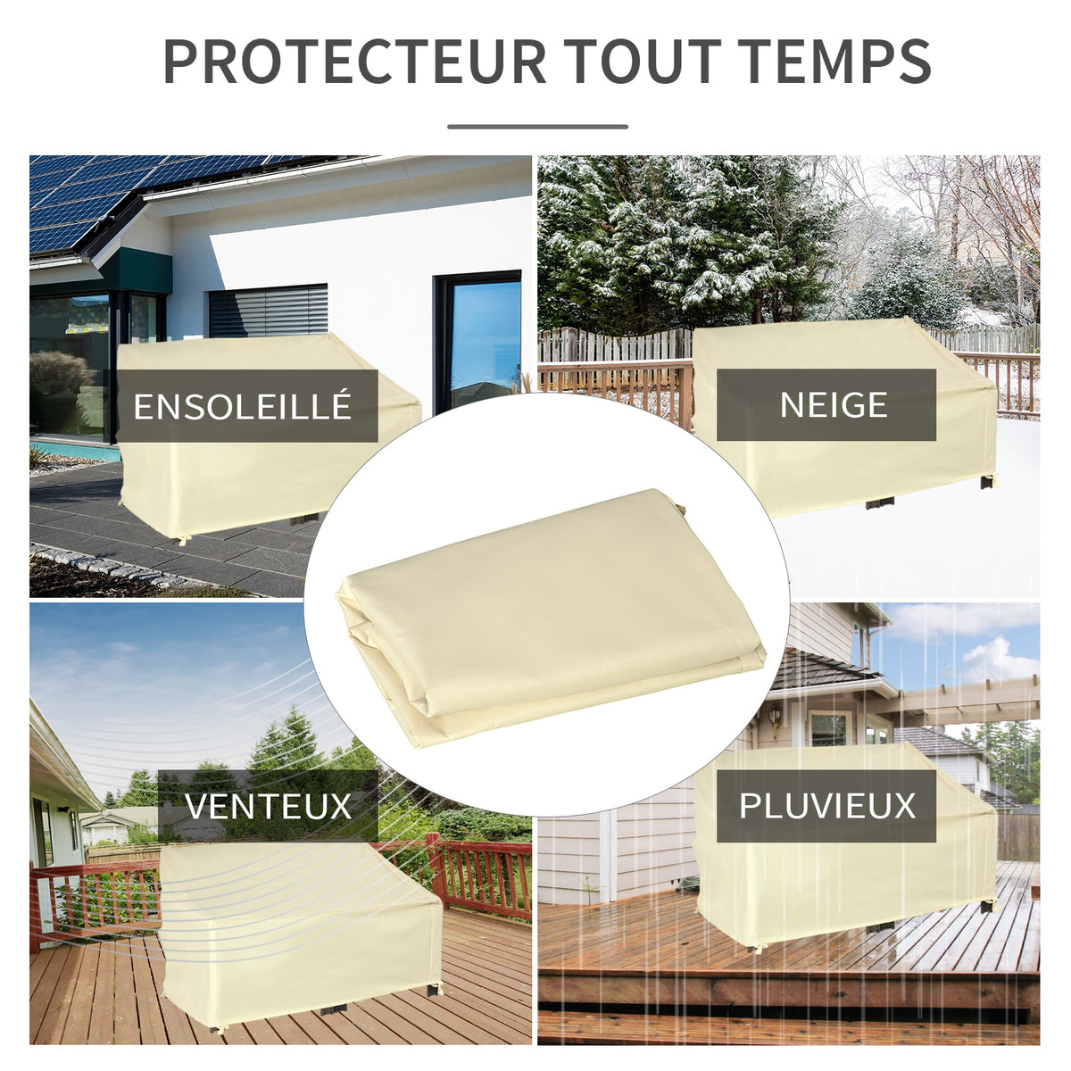 Housse de canapé exterieur étanche, housse de banc de jardin 600D tissu oxford, bache de canapé extérieur pour balcon, terrasse, 140 x 84 x 56/94 cm, beige