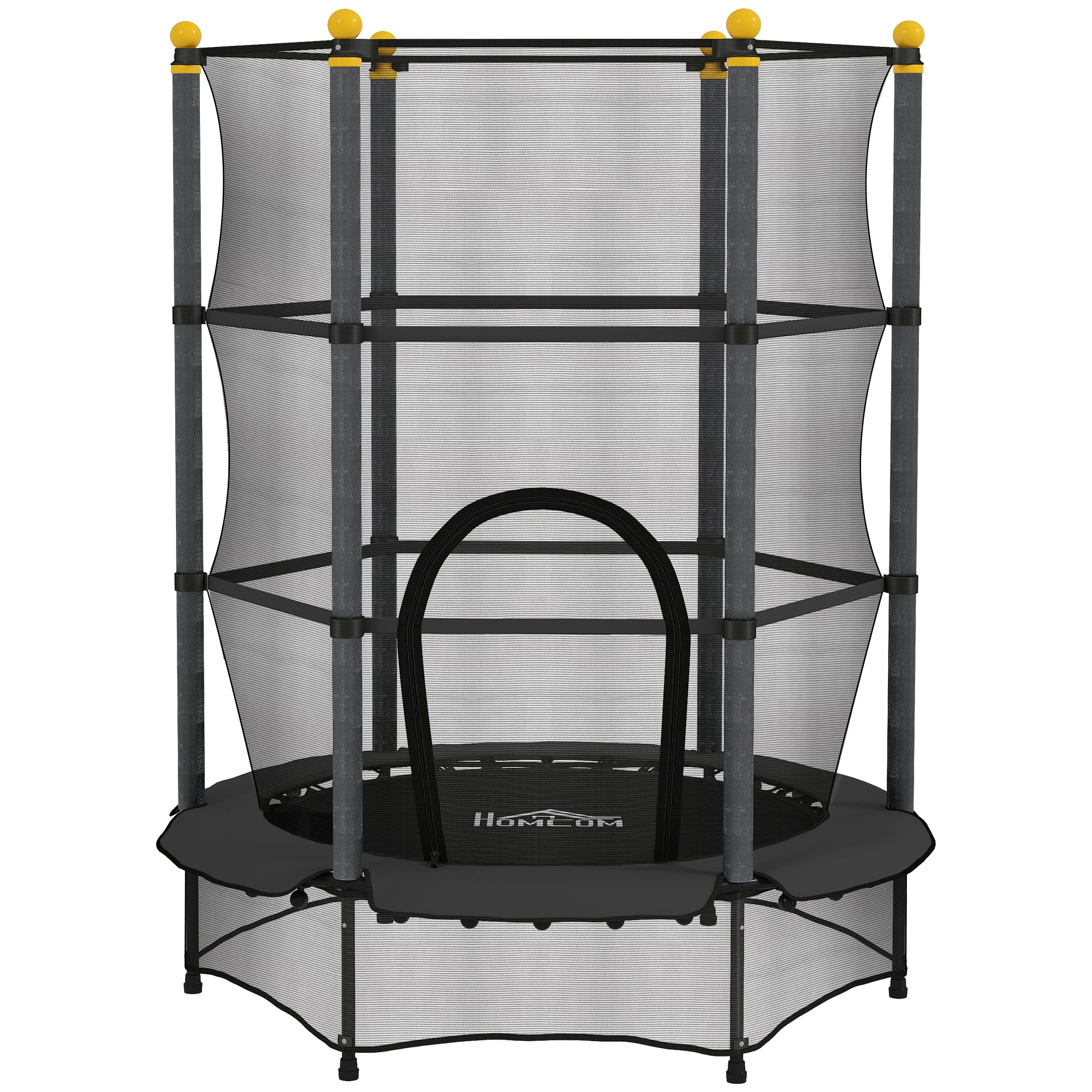 Trampolino per bambini Ø 1,40 × 1,90H m Rete di sicurezza Porta con zip Coprimolle 6 pali imbottiti inclusi Nero