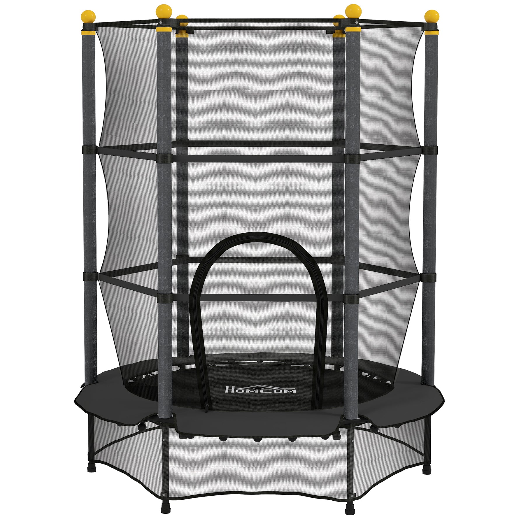 Trampoline Enfant Ø 1,40 × 1,90H m Filet de sécurité Porte zipée Couvre-Ressorts 6 poteaux rembourrés Inclus Noir
