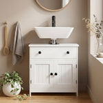 Meuble sous lavabo de salle de bain, meuble moderne sur pied avec charnières à fermeture douce, tiroir, 2 portes, blanc