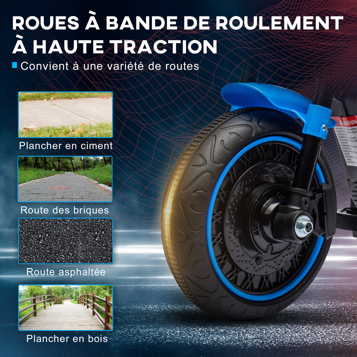 Moto électrique pour enfants 3 km/h 6V avec phare LED 2 roues d'entraînement de 18 à 36 mois avec moteur puissant bleu