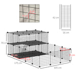 Parc enclos modulable DIY, 2 niveaux, enclos pour petits animaux, hamsters, lapins, cochon d'inde, panneaux grillagés, 45 panneaux, 175 x 105 x 70 cm, noir