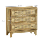 Commode 3 tiroirs meuble de rangement cannage en rotin aspect bois clair 80 x 35 x 76 cm