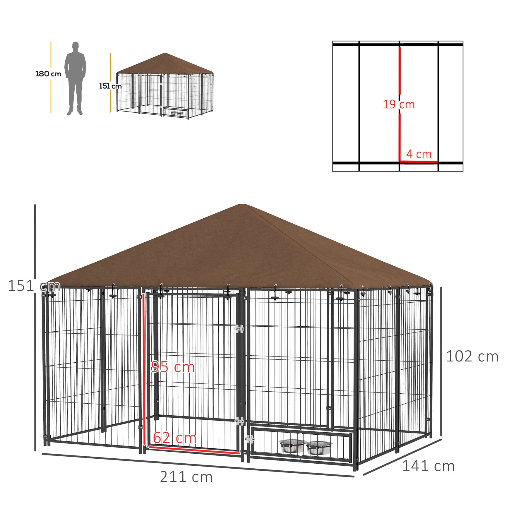 Chenil extérieur pour Chiens en acier et Tissu Oxford Support gamelle et Toit résistant aux intempéries Espace spacieux-2
